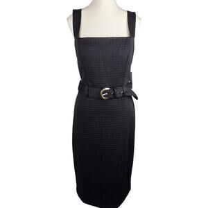 Premier Amour Womens Size 14 Belted Waffle Midi Sheath Dress Black Sleeveless